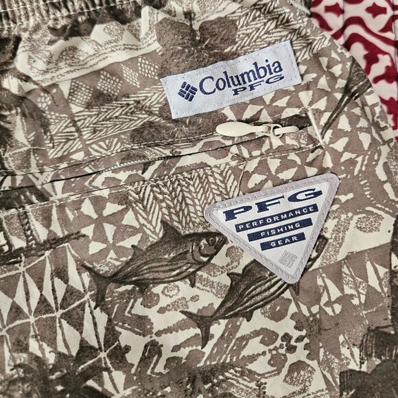 Columbia PFG Clearwater Shores Swim Trunks Men 40 x 6" Olive Green Fish Tropical - Picture 7 of 8